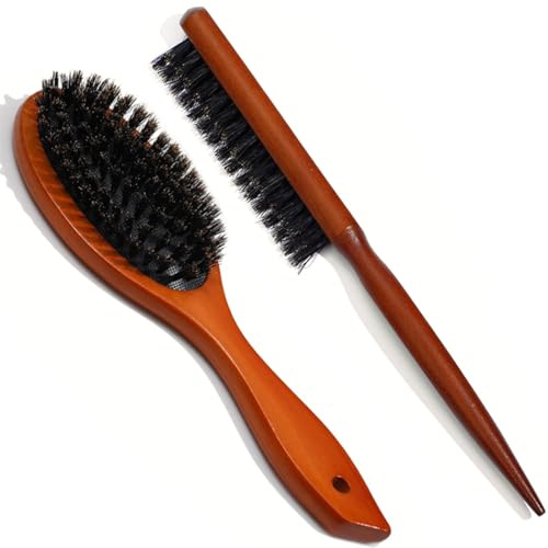Cepillo de Pelo de Cerdas de Jabalí, Cepillo Cerdas Naturales Profesionales, Peine de Cola para Hombre y Mujer