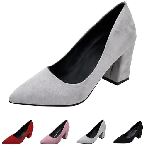 4.5 Women's Chunky Heels Pumps Office Formal Work Pumps Mid Heel Court Shoes Women’s Heels Low Heels Shoes Evening Party Wedding Bridal Heeled Courts Shoes Party Shoes for Women Suede/Grey