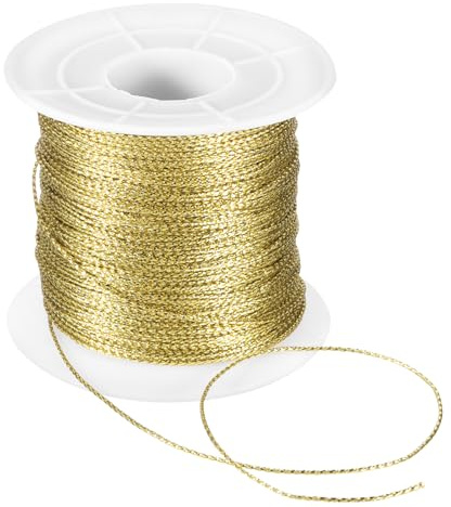 sourcing map Metallic Cord,1mmx100m Light Gold Ornaments Strings Metallic Non Stretch Thread Tinsel Rope Christmas Ribbon for Gift Wrapping,Jewelry Making, DIY Crafts