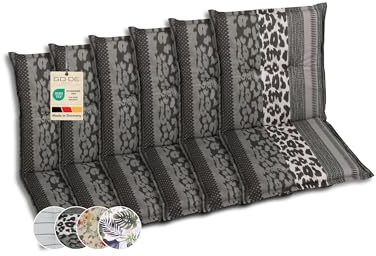 GO-DE Textil Bequeme und attraktive Polsterauflagen für Niederlehner-Gartenstühle (6er-Set, Leopard anthrazit, Niederlehner)