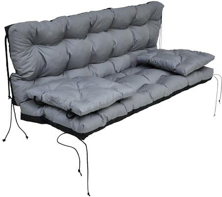 nana shop wasserabweisendes Kissen für Hollywoodschaukel & Gartenbank 150 cm - Schaukelkissen Outdoor Wetterfest, Gesteppt, Silikonkugeln + PU-Schaum Füllung - Bankauflage Gartenkissen (Grau)