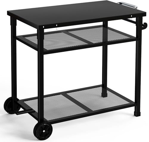 nomiou Carrello per barbecue in metallo, a 3 piani, per esterni, Plancha, impermeabile, piano di lavoro, 85 x 51 cm