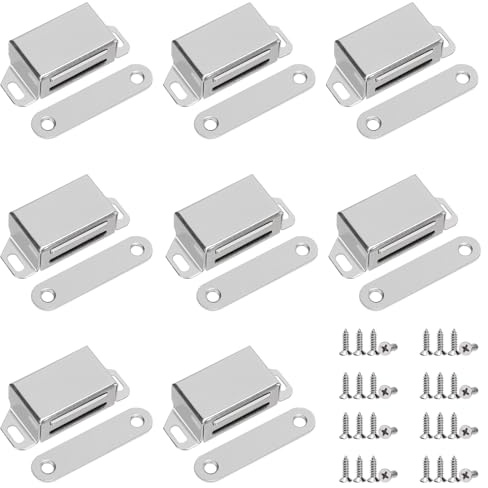 Swpeet Confezione da 8 pezzi da 2,16 x 0,8 argento medio armadio in acciaio inox con set di viti, forte cattura magnetica per porta cucina armadio chiusura armadio porta chiudiporta