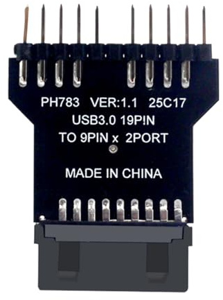 19 Pin USB 3.0 Header, Double Splitter, Port Multiplier Adapter, 1.57x1.18x0.2 inches, Stable Hub Connector, for Water Cooling Equipment Motherboards, Long Lasting