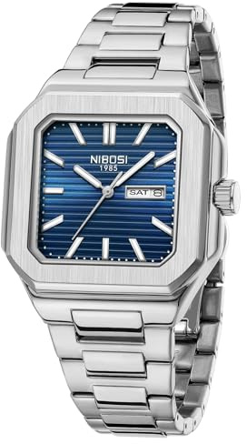 NIBOSI Armbanduhr Herren Analog Quarz für Männer Quadratisch Datum | 30M Wasserdicht Edelstahl Leuchtend Business Klassisch Designer Uhren für Männer
