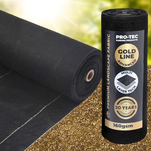3m x 10m Pro-Tec 150gsm Gold-Line DUAL LAYER Super Heavy Duty Weed Control Fabric Garden Weed Barrier Membrane Ground Cover For Landscaping Gravel Driveways Paths Decking Underlay Black Woven Sheet