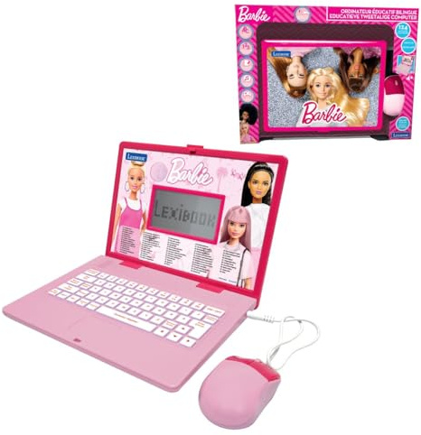 Lexibook, Barbie, franska/holländsk pedagogisk bärbar dator, barnleksak med 124 aktiviteter för att lära, spela och lyssna på musik, rosa, JC598BBi10