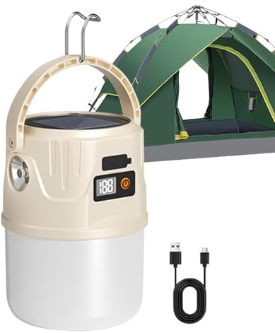 Ylnailky Campinglampe, Camping Leuchten, Mit 2 Modi Batterieanzeige Solarpanel Für Camping Outdoor Angeln & Stromausfälle
