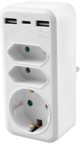 6 in 1 Mehrfachstecker Steckdosenadapter mit USB-C UltraSicher 4000W/16A 3 Fach Mehrfachsteckdose mit 3 USB Steckdose SteckdosenleisteVerteilersteckdose Steckdosen Ohne Kabel Outle USB Verteiler