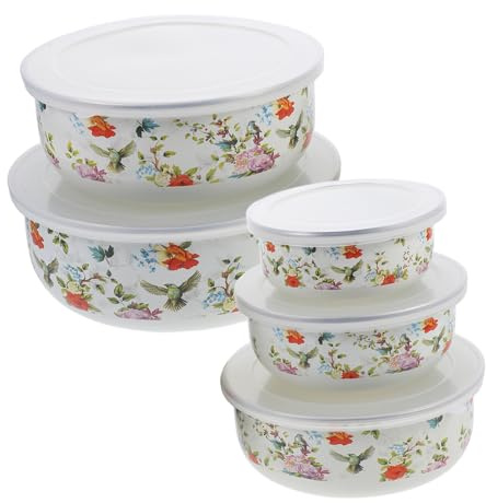CIYODO 5 Pezzi Ciotole Smaltate con Insalatiera e Zuppiera Leggera e Portatile per Zuppe Noodles Insalate e Snack e Picnic