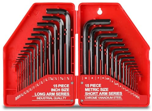 DOETYD 30-teiliges imperiales und metrisches Inbusschlüssel-Set mit kleinen und großen Größen, inklusive Mini 0,1 cm bis 10 mm, kompakter Sechskantschlüsselsatz für Möbelmontage, Heimwerker und