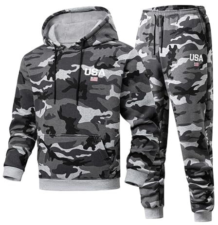 Generisch Chándal de camuflaje para hombre, 2 piezas, sudadera con capucha y pantalones de jogging, traje de deporte, chándal atlético, chándal de manga larga, pantalones deportivos, 01 gris., XL