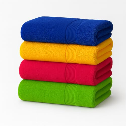 Diamond Tex 4 Pack Cotton Face Cloth Set 30 x 30 cm Flannel Washcloth Towels Extra Absorbent & Quick Dry Hotel Gym, Golf, Spa (Blue, Yellow, Pink, Green)