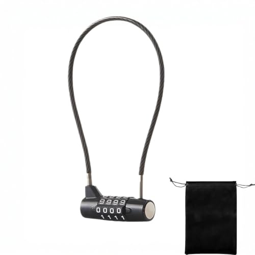 4 Digit Combination Padlock, Updated Safety Resettable Lock, Cable Padlocks with Code Resettable Long Shackle Padlock Steel Cable Long Lock for Locker Toolbox Luggage