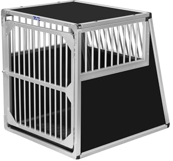 ALPUNA Transportbox N62 – Aluminium Hundebox 90×75×85 cm – Auto Hundebox mit Notausstieg, sicherer Hundetransport im Kofferraum mit Stoßstangenschutz