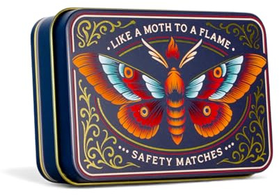 TINIT Match Tin | Like a Moth to a Flame - Storage Box Matches Metal Lighter Gift Storage Funky Unique Present Christmas Home Housewarming Butterfly Garden Kitchen Gift for Grandma Mum | Like a Moth