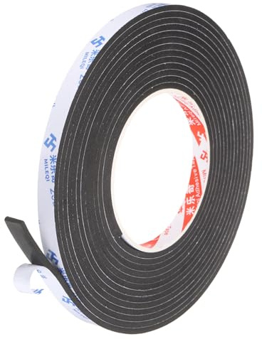 PATIKIL Ruban Mousse Adhésif En Caoutchouc Mousse, 1cm x 3mm x 5 Mètres Ruban D'Isolation En Mousse Auto-Adhésif Joint D'Étanchéité ， Noir