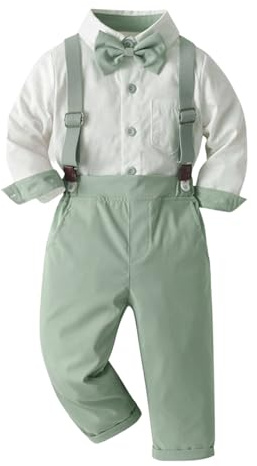 Jydiazi 2-pack barn baby pojke kostym festlig fluga skjorta och hängslen byxor set bröllop dop gentleman outfit