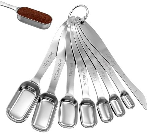 PWGHWG 8 Stück Messlöffel Set, Edelstahl Measuring Spoons Rechteckige mit Messlineal für Küche Kochen Backen, Präzises Abmessen von Trockene und Flüssige Zutaten