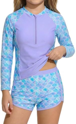 JiAmy flickor Rash Guard baddräkt långärmad baddräkt med dragkedja 4-7 år