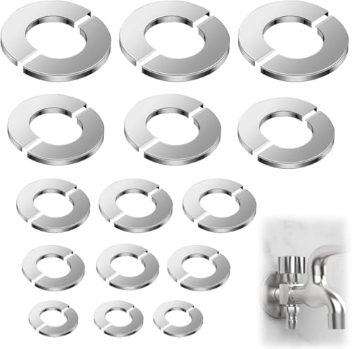 15 Stück Wasserhahn Rosette Set, Edelstahl Rosetten Abdeckung in 22mm/26mm/34mm/42mm/51mm, Ventillochabdeckungen für Wasserhähne, Rohre und Duschwanne, Einfache Montage