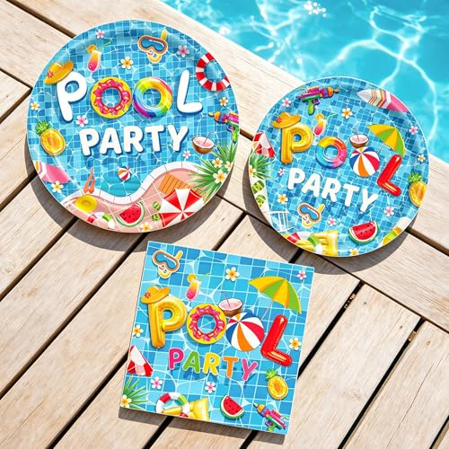 Swimming Pool Party Supplies Beach Party Plates Napkins | Pool Party Tablecloth Swimming Pool Party Favors Beach Party 20 Guest