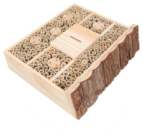 HOMSFOU Maison à Insectes Style Cabane Boisée pour Jardin en Bois Beige Solide Décoration Attirant Petites Bêtes Habitat Extérieur Naturel