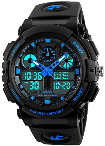 TONSHEN Uomo Orologi da Polso Subacqueo 50M Impermeabile Elettronico Plastica Lunetta e Gomma Band Sportivo Outdoor LED Digital Militare Tattica Orologio Quarzo Doppio Tempo