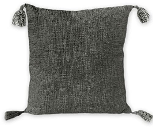 nielsen HOME Kissenbezug Zoe, 45x45 cm, Dunkelgrau (Anthrazit), Baumwolle, Quasten, Bommel, Dekokissen mit grober griffiger Haptik, Zierkissen, Sofakissen, dekorativ und elegant