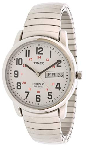 Timex Men's Easy Reader 35mm Watch – Silver-Tone Case White Dial with Extra-Long Silver-Tone Expansion Band