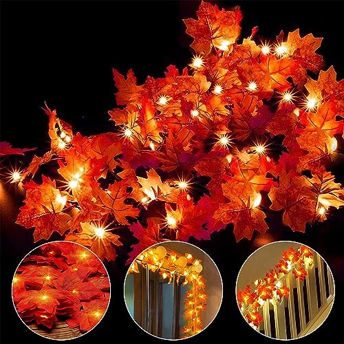 Ainkedin Autumn Decorations, Fairy Lights, 20 Maple Leaf Light, Garden Lights Outdoor Lights, Autumn Wreath, Halloween Decoration Thanksgiving Decorations
