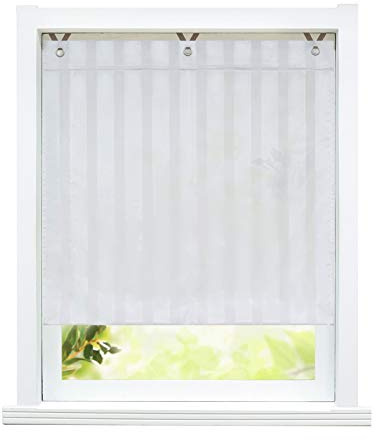 ESLIR Raffrollo ohne Bohren Raffgardinen mit Ösen Ösenrollo Modern Gardinen Halbtransparent Vorhänge Streifen Muster Weiß BxH 100x140cm 1 Stück