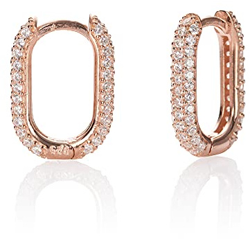 Namana Rechteckige Creolen für Frauen und Mädchen, 925 Sterling Silber Huggie Ohrringe für Damen mit Cubic Zirkonia Steinen