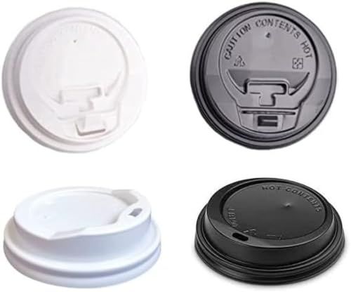 HOT BARGAINS Disposable Coffee Cup Reusable Lids, 500 Count Black or White Reusable Lids for 8oz Paper Cups, Push-On Design