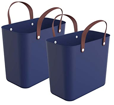 Rotho Albula Panier Courses 2 x 25 L en Plastique avec anses Bleu Lot de 2 | Panier plastique avec anse, lot de 2 paniers séparés, poignées ergonomiques, jusqu’à 40 kg par panier, facile à entretenir