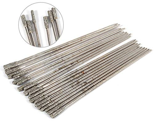20 Stück 1 mm Steinbohrer, Diamantbeschichtete Steinbohrerspitzen, solide Nadelspitzen für Schmuck, Halsketten, Ohrringe, Anhänger, Armbänder, Achat, 20 Stück