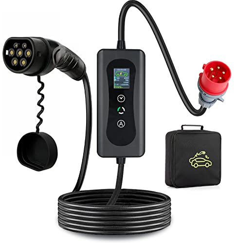 EV Ladekabel Typ 2 11 kW 3-Phasen 6-16 A 5 M, EV-Ladegerät Ladekabel CEE auf Typ 2 mit Allen Elektro-und Hybridfahrzeugen, Tragbare EV-Ladestation mit Bag (schwarz)