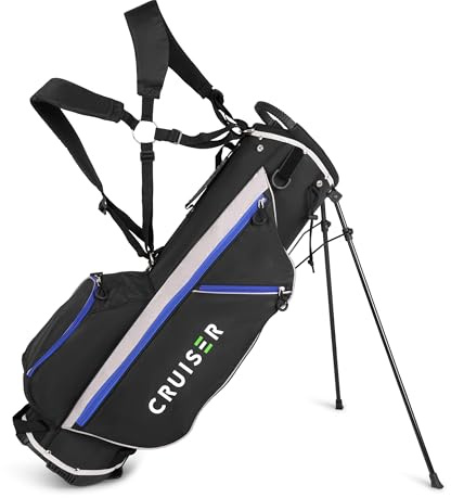 CRUISER GOLF SB2 Golf Stand Bag - Super Lightweight Carry Bag - Only 1.8kg - Padded Double Shoulder Strap - Large Accessory Pockets - Spacious 4 Way Divider Top - Blue