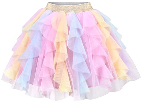 Girls Skirt Rainbow Layered Ruffle Fluffy Tutu Princess Party Birthday Age 6 Years