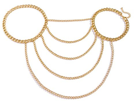 Carufin Sexy U-formed Nappe One-shoulder Body Chain Neck Chain Collana Accessori per il corpo Gioielli per le donne e le ragazze (Oro)