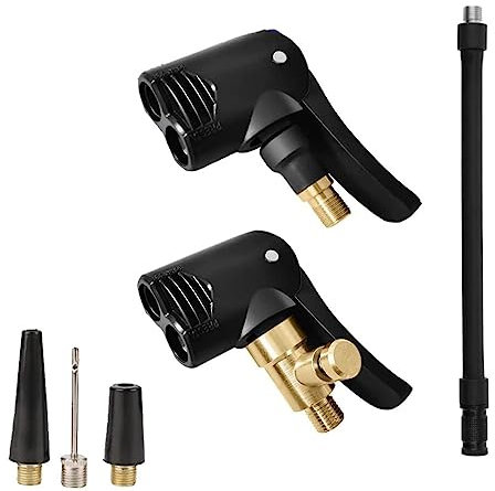 Wambere 2 Stück 8mm Autoventil Hebelstecker Druckluft Reifenfüller Air Chuck,Reifenfüllfutter mit Entlüftungsventil+Reifenfüllfutter ohne Luftablassventil+16 cm Langen Schwarzen Schlauch + Zubehör,