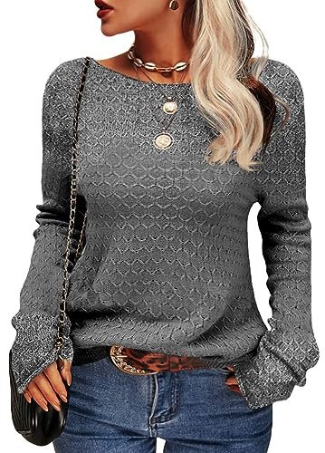 Tankaneo Damen Solide Langarm Pullover Rundhalsausschnitt Slim Knit Top Herbst Pullover
