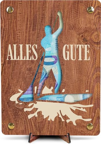 Sup Geschenk - XL Geldgeschenk aus Holz inkl. Ständer | Stand Up mit Paddel - Stand Up Paddelboard, Stand Up Paddel, Stand Up, Sup Board, Stand Up Brett mit Paddel
