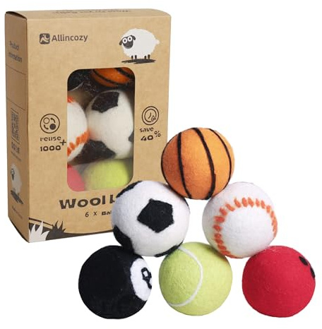 ALLINCOZY Dryer Balls - Eco-Friendly Fabric Softener, Reusable, Minimizes Wrinkles and Shortens Drying Time. The Superior Alternative to Plastic Balls and Liquid Softener. Balls (Pack of 6)