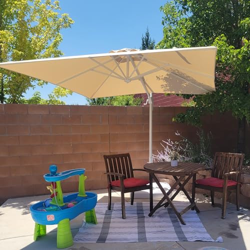 PURPLE LEAF Parasol Déporté 2,5 x 2,5 m Beige avec Mât Alu Blanc Pied Croix | Design épuré et contemporain, Toile amovible et lavable, Toile 240 g/m² teintée dans la masse, Anti Vent, Bistrot, Piscine