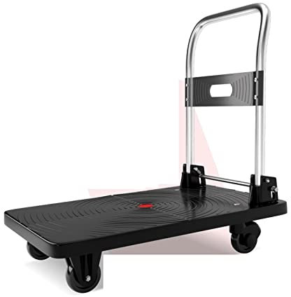 Transportwagen Zusammenklappbarer Plattformwagen, beweglicher Schiebewagen mit klappbarem Metallgriff und 4 drehbaren Rädern und Fester Lenkrolle for Zuhause, Buchhandlung, Hotel Plattformwagen (Size