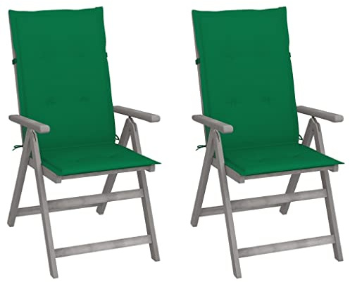 CKioict Stapelstuhl Bistrostuhl Balkonmöbel Verstellbare Gartenstühle 2 STK. mit Auflagen Massivholz AkazieGeeignet für Balkone, Rasenflächen, Gärten