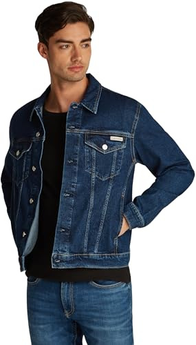 Calvin Klein Uomo Giacca in Jeans Slim Denim Jacket Chiusura con Bottoni, Blu (Denim Dark), XS
