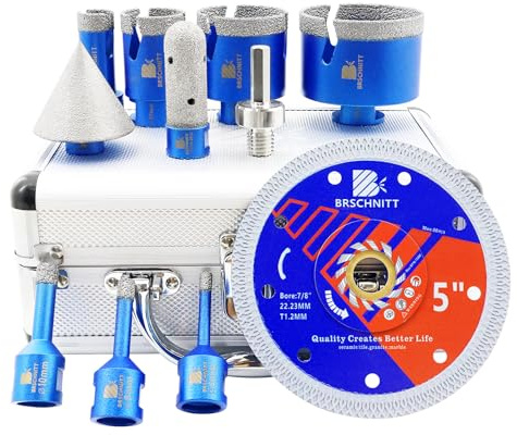 Foret Diamant BRSCHNITT 6/8/10/20/35/50/68MM Scie Trepan Carrelage, 20/50MM Fingerfraise Diamantée et Adaptateur pour Carrelage Porcelaine Granit Marbre 125MM Blade