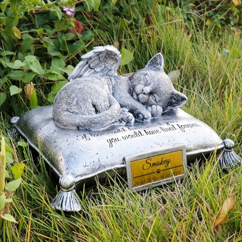 Angel Cat Memorial Urns Personalized Cat Garden Statue Argent Pet Urns for Cat Sleeping Cat Grave Headstone Markers Pet Memorial Ornament